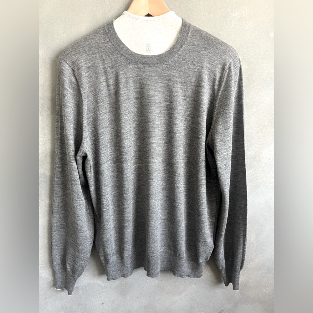 BRUNELLO CUCINELLI Light weight,Cashmere Sweater w suede elbow patches,Size 50